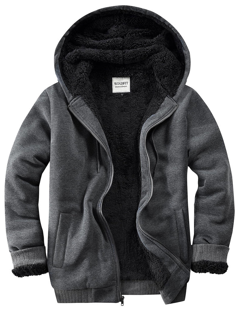 WINDFIT Men Sherpa Jacket Heavyweight Zip Hoodie Fleece Hooded