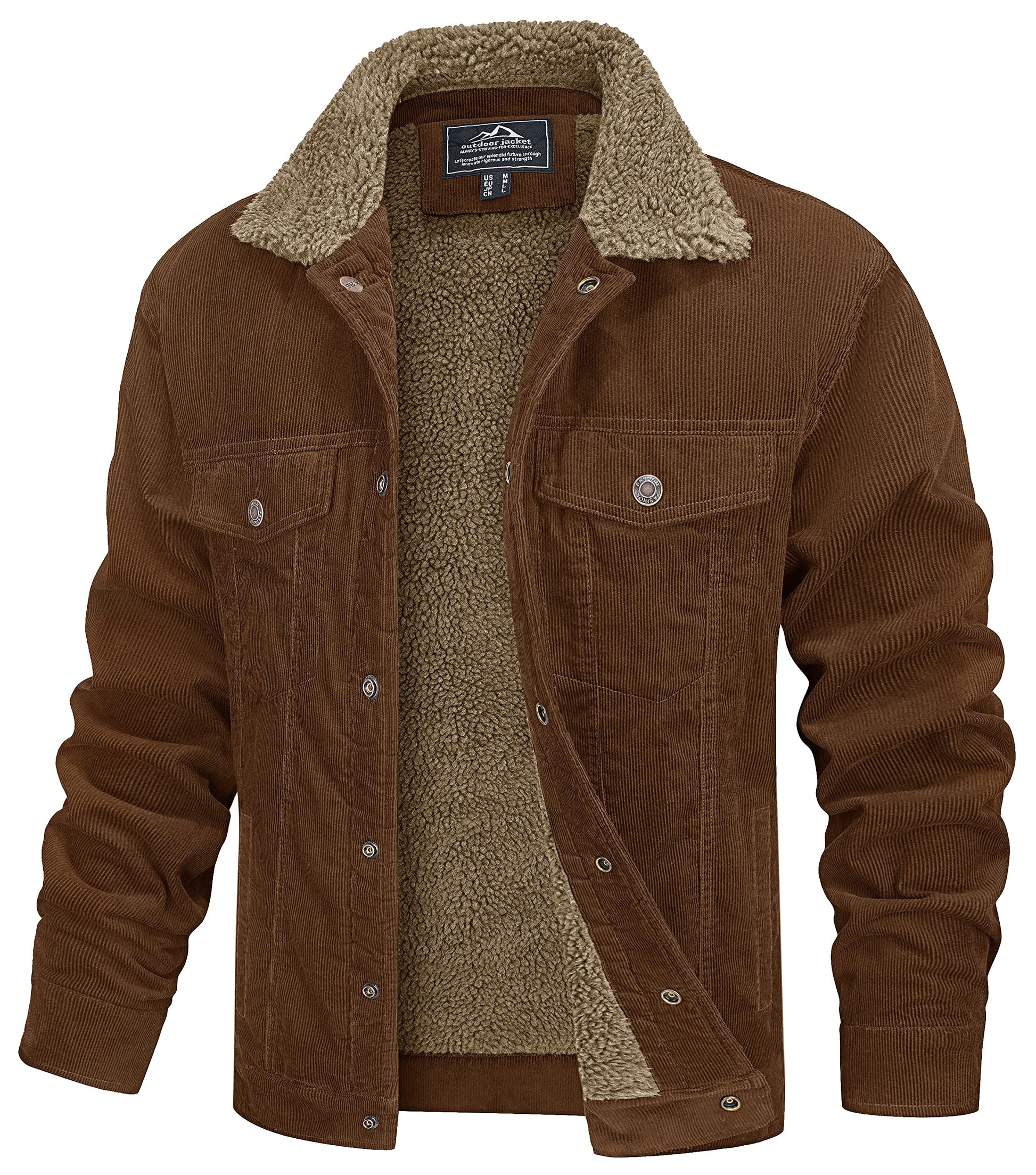 MAGCOMSEN Men's Corduroy Jacket Winter Sherpa Lined Warm Thick Trucker Cargo Coat with 5 Pockets-4