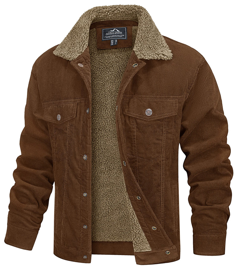 MAGCOMSEN Men's Corduroy Jacket Winter Sherpa Lined Warm Thick Trucker Cargo Coat with 5 Pockets-4