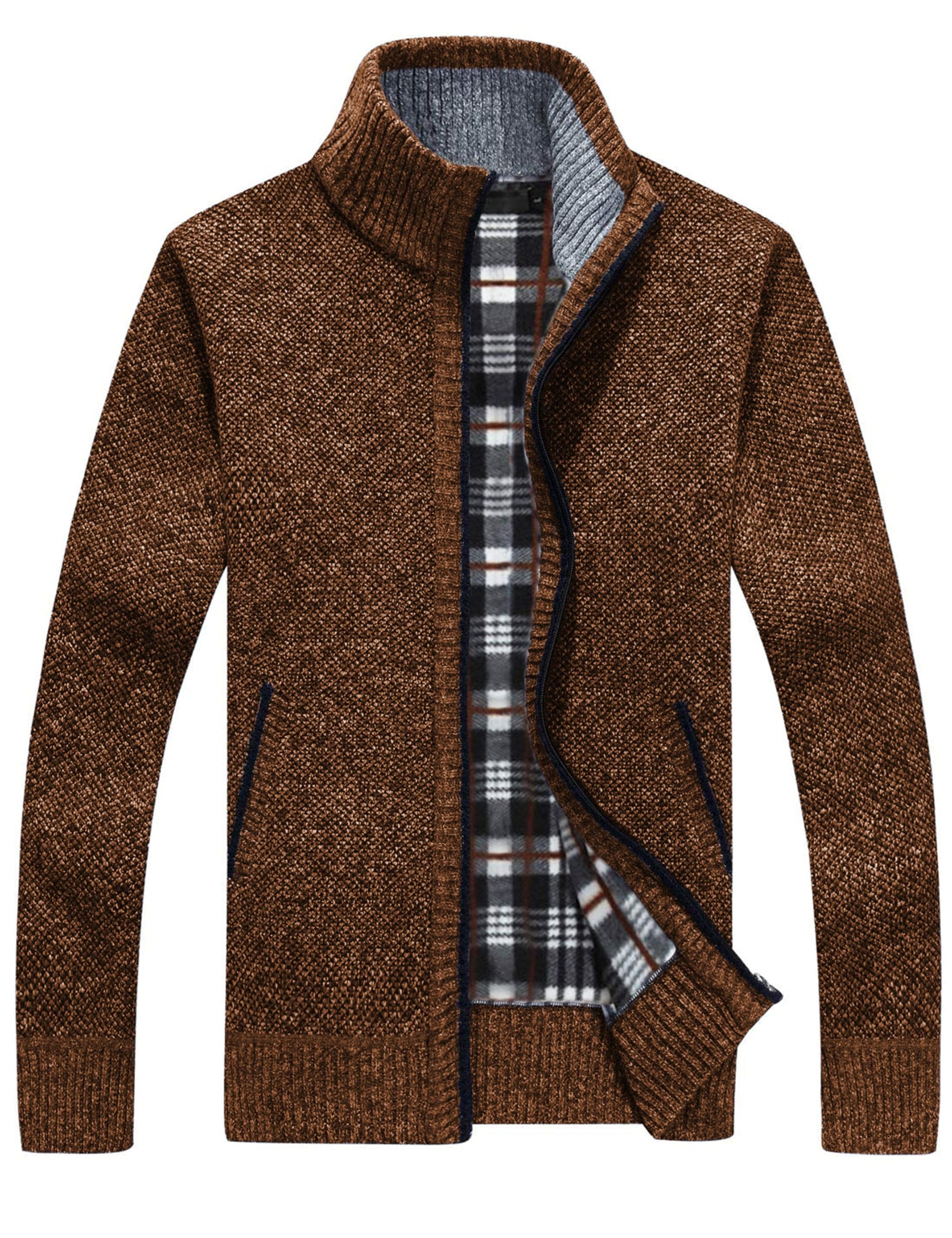 Yeokou Men's Casual Slim Full Zip Thick Knitted Cardigan Sweaters with Pockets-24