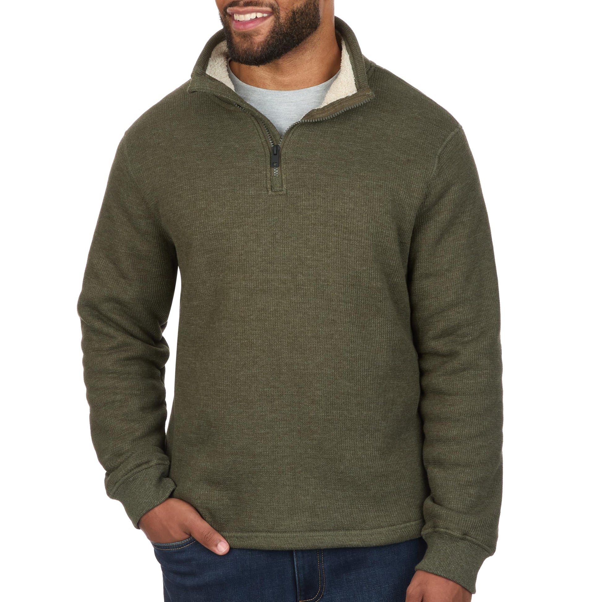 The American Outdoorsman Sherpa Lined Waffle Quarter Zip Mock Neck Long Sleeve Pullover for Men - Ideal for Outdoor Adventure-16