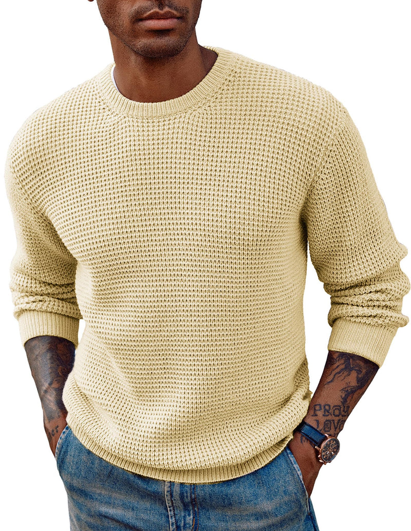 PJ PAUL JONES Mens Pullover Sweater Waffle Textured Long Sleeve Knitted Sweaters-47