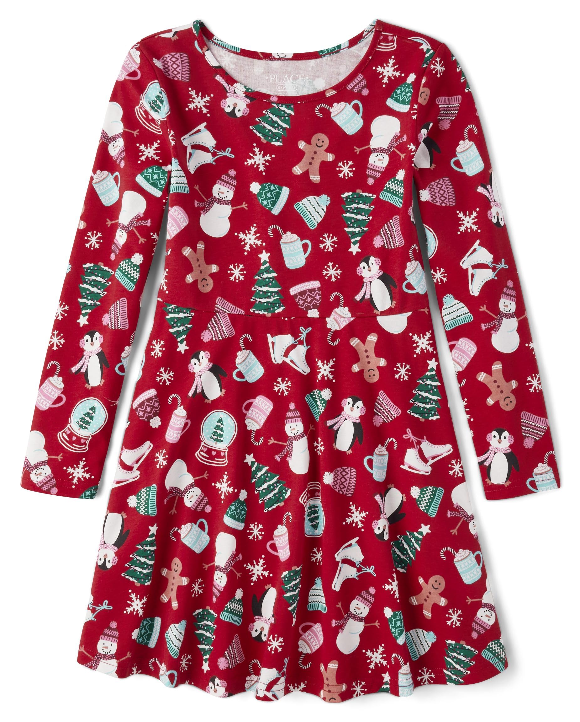 The Children's Place Girls Printed Skater Dress, Long Sleeve