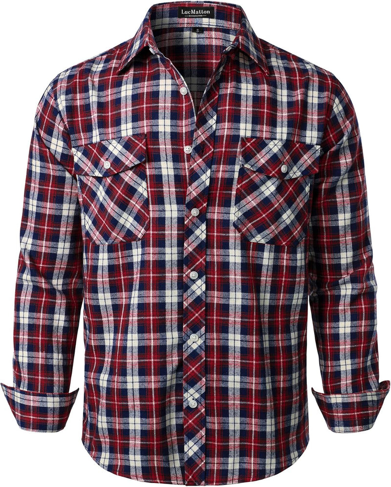 LucMatton Men's Flannel Shirt Casual Regular Fit Long Sleeve Button Down Plaid Shirt with Pocket-56