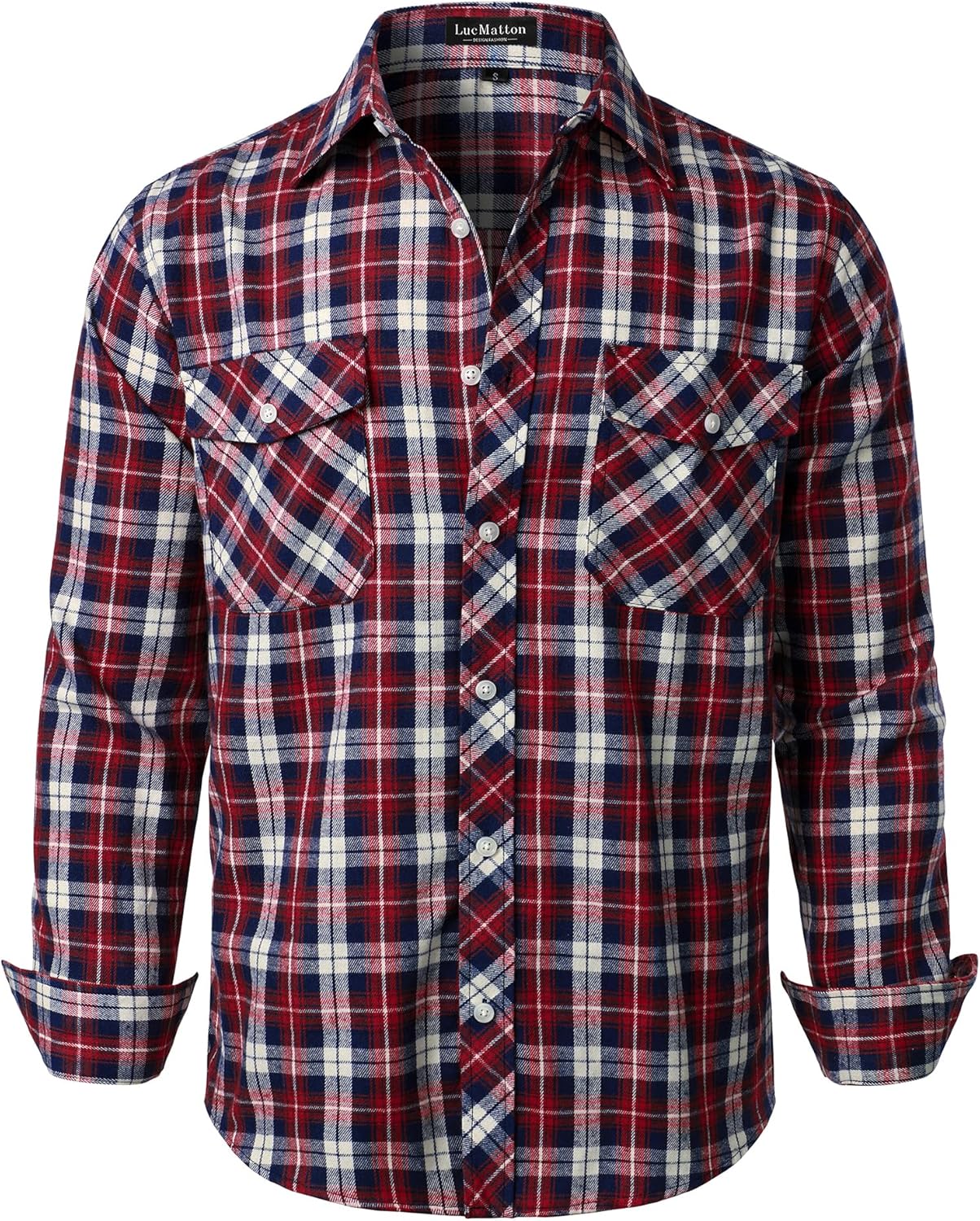 LucMatton Men's Flannel Shirt Casual Regular Fit Long Sleeve Button Down Plaid Shirt with Pocket-13
