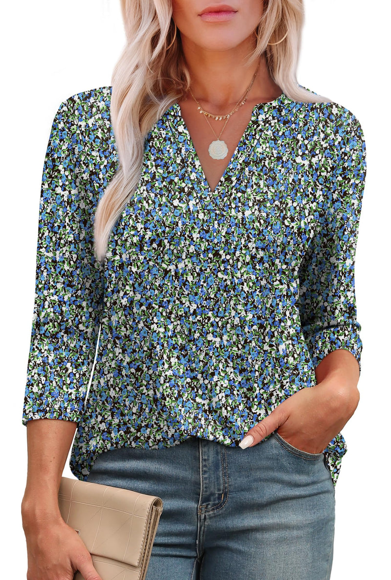 OFEEFAN 3/4 Length Sleeve Womens Tops V Neck Tunic Shirts Loose Curved Hem Blouses Dressy Casual S-3XL-46