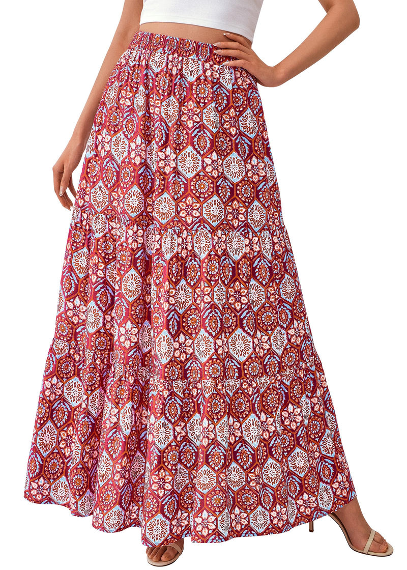 KIRUNDO Maxi Skirts for Women 2026 Summer Boho Floral High Waist Casual Flowy Long Skirt Beach Vacation Cruise Resort Wear