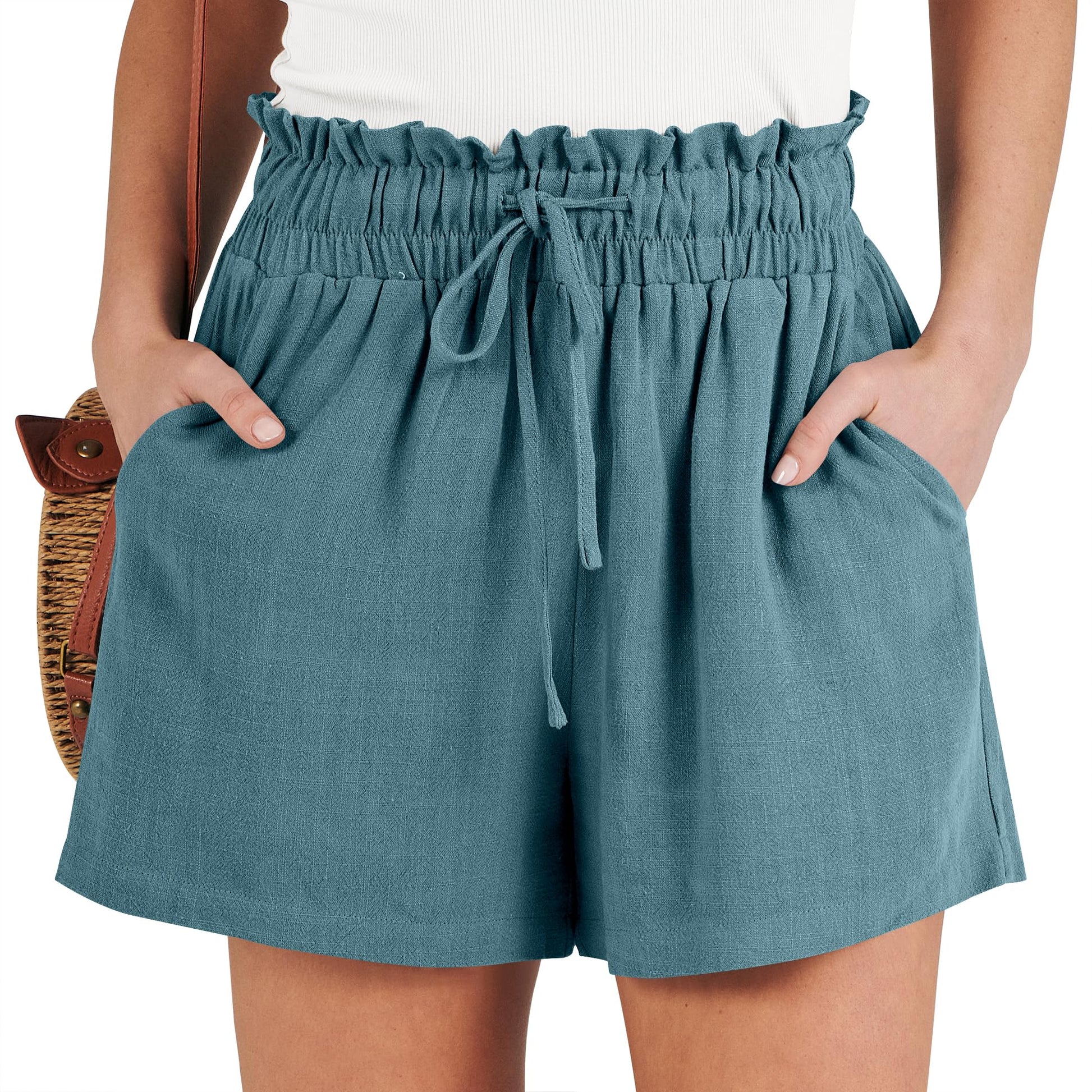 ANRABESS Linen Shorts for Women Summer Casual Wide Leg Loose High Waist Drawstring Dressy Shorts 2026 Beach Vacation Clothes