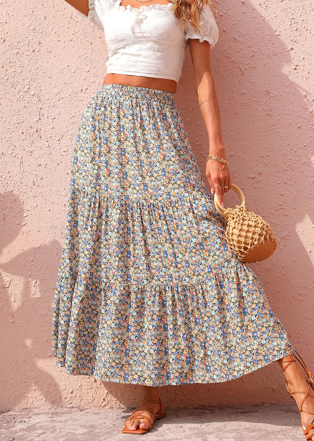 KIRUNDO Maxi Skirts for Women 2026 Summer Boho Floral High Waist Casual Flowy Long Skirt Beach Vacation Cruise Resort Wear