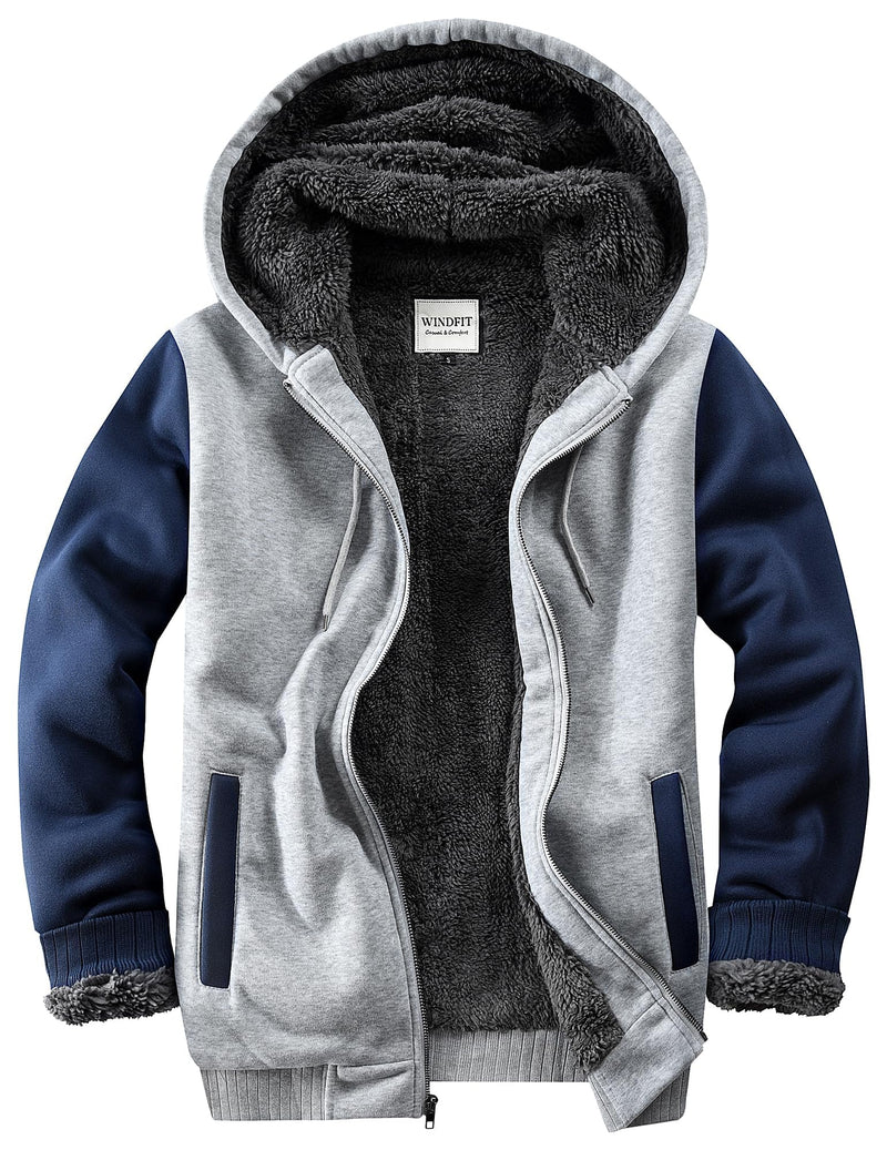 WINDFIT Men Sherpa Jacket Heavyweight Zip Hoodie Fleece Hooded