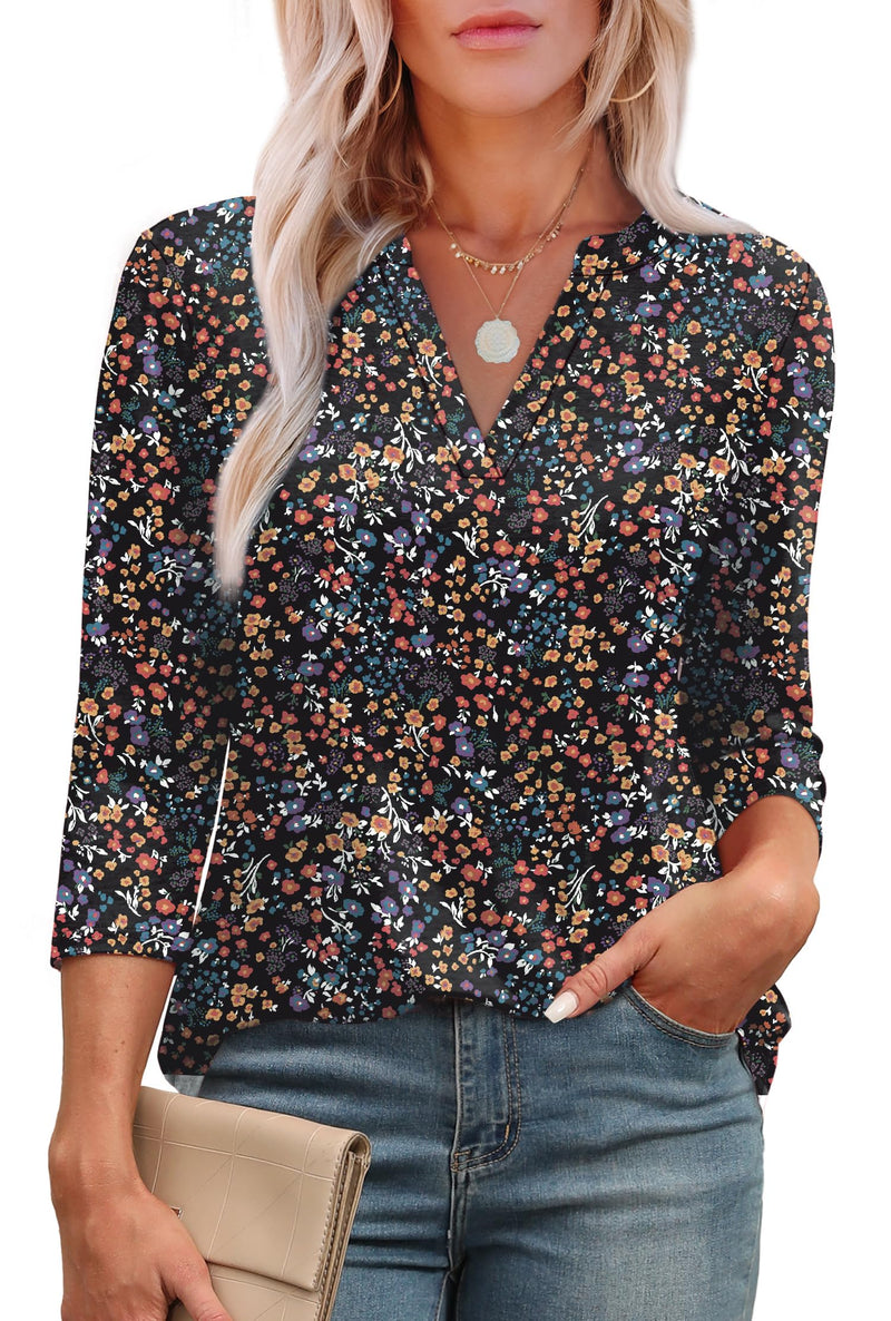 OFEEFAN 3/4 Length Sleeve Womens Tops V Neck Tunic Shirts Loose Curved Hem Blouses Dressy Casual S-3XL-88