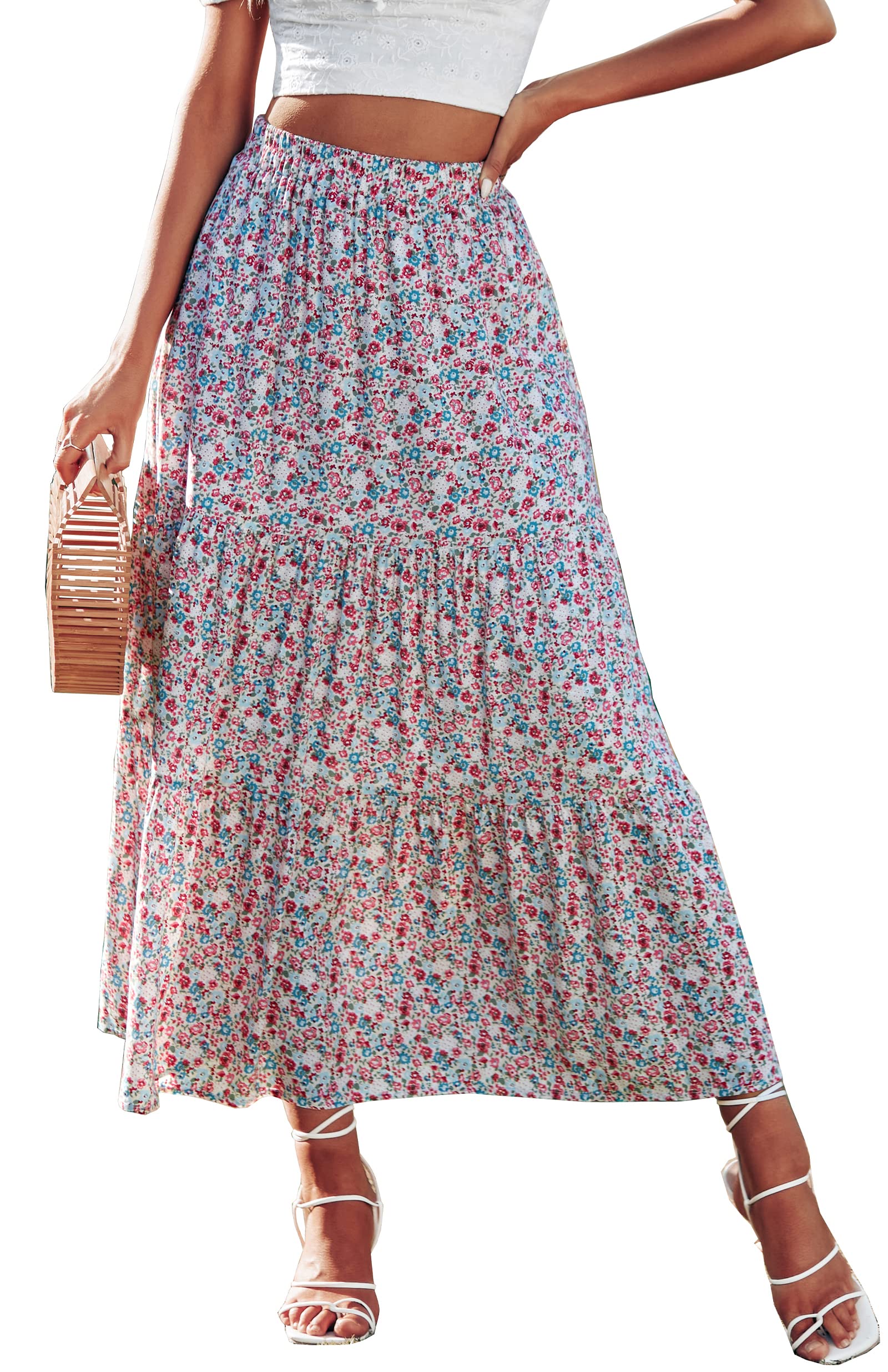 KIRUNDO Maxi Skirts for Women 2026 Summer Boho Floral High Waist Casual Flowy Long Skirt Beach Vacation Cruise Resort Wear