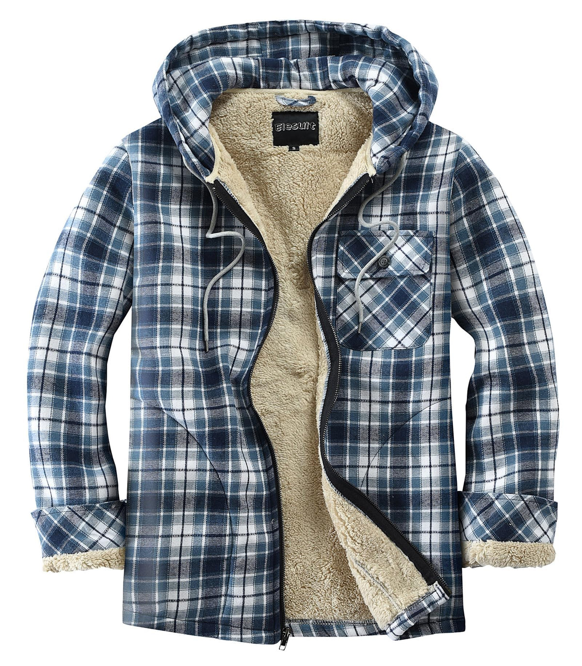 Elesuit Men's Full Zip Fleece Flannel Jacket Shirt Plaid Cotton Hoodie Coat