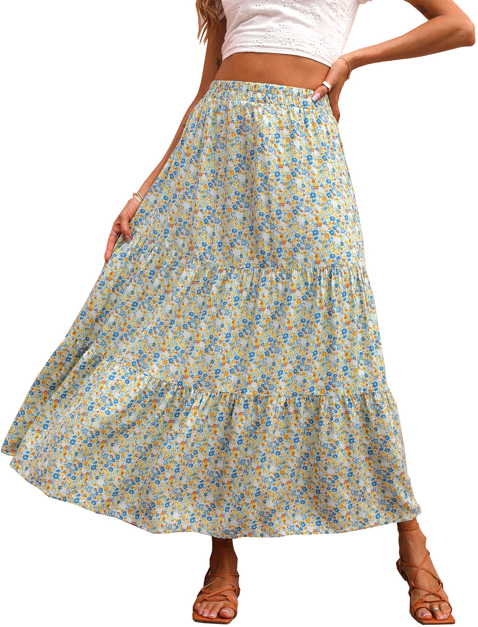 KIRUNDO Maxi Skirts for Women 2026 Summer Boho Floral High Waist Casual Flowy Long Skirt Beach Vacation Cruise Resort Wear