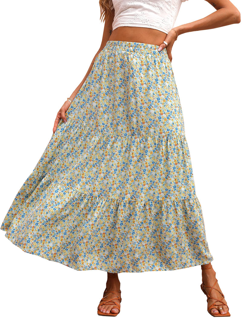 KIRUNDO Maxi Skirts for Women 2026 Summer Boho Floral High Waist Casual Flowy Long Skirt Beach Vacation Cruise Resort Wear