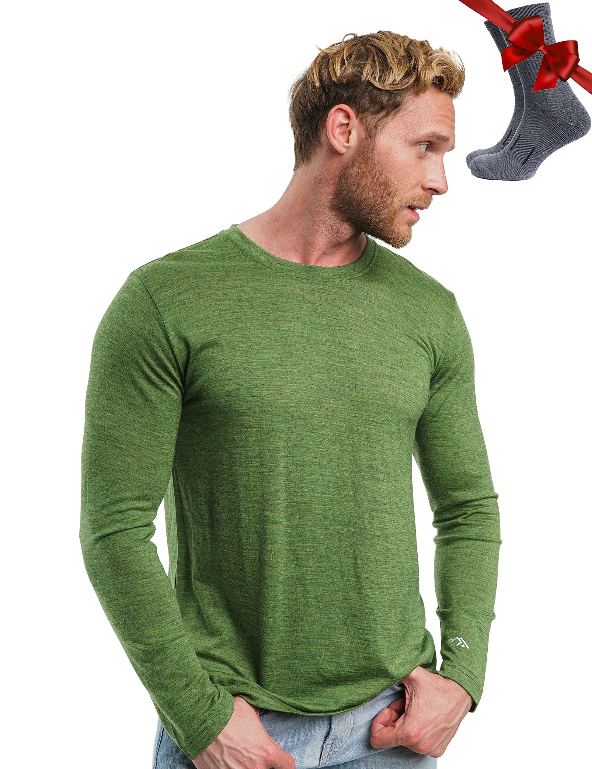 Merino.tech Merino Wool Base Layer - Mens 100% Merino Wool Long Sleeve Thermal Shirts Heavyweight, Midweight, Lite with Socks-43