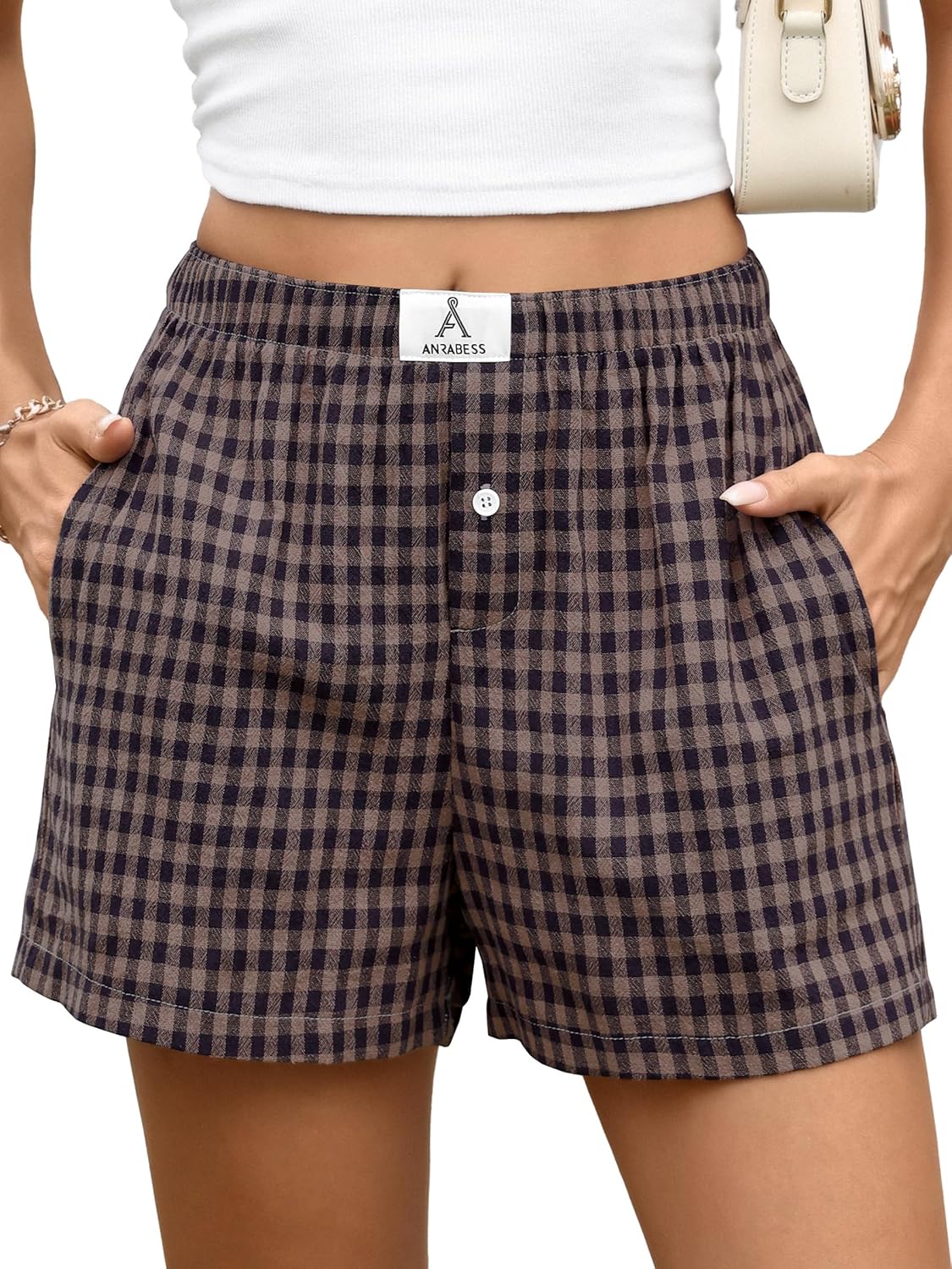 ANRABESS Boxer Shorts for Women Gingham Pajama 2026 Summer Casual Lounge Sleep Plaid Shorts Y2K Beach Bottoms-39