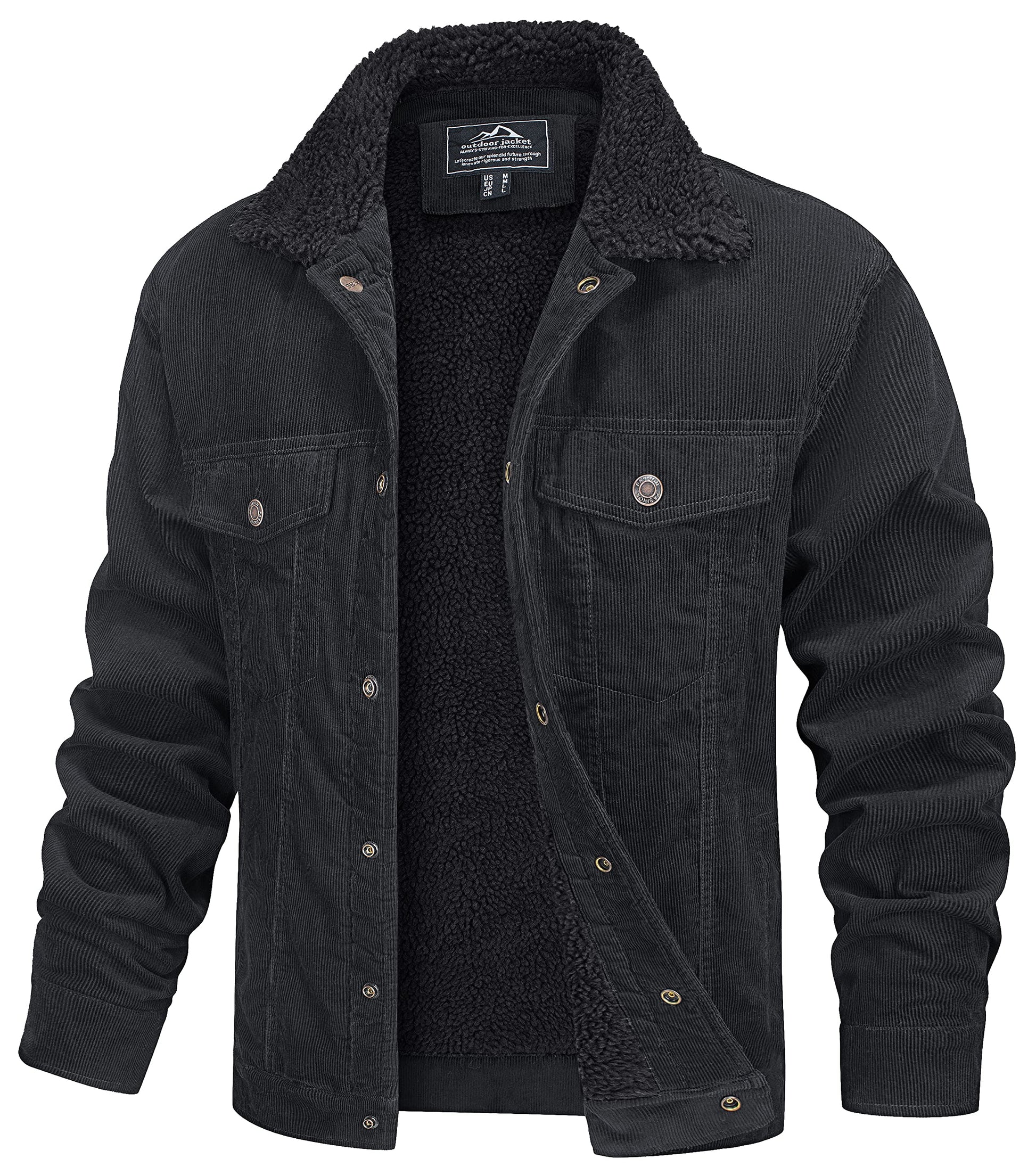 MAGCOMSEN Men's Corduroy Jacket Winter Sherpa Lined Warm Thick Trucker Cargo Coat with 5 Pockets-2