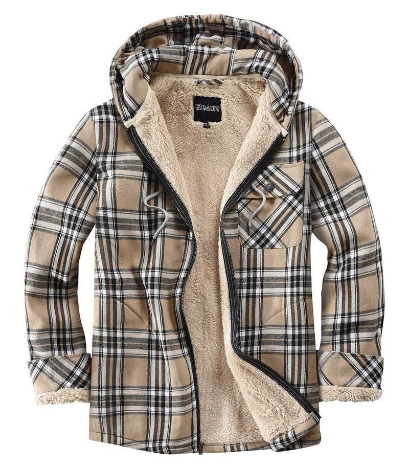 Elesuit Men's Full Zip Fleece Flannel Jacket Shirt Plaid Cotton Hoodie Coat