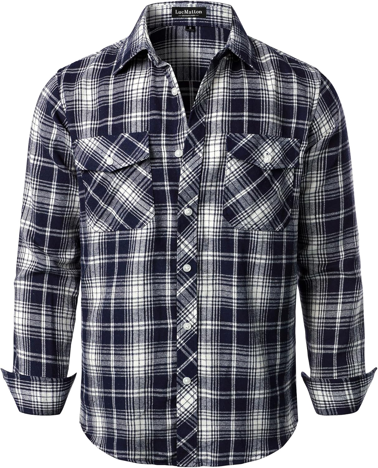 LucMatton Men's Flannel Shirt Casual Regular Fit Long Sleeve Button Down Plaid Shirt with Pocket-42