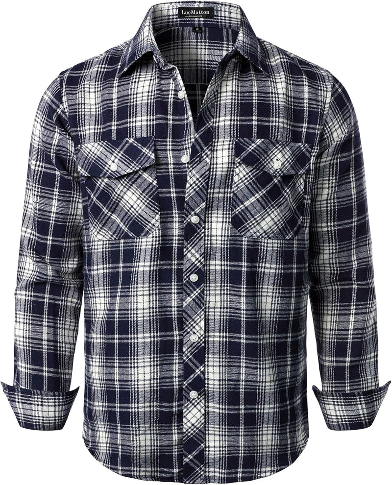 LucMatton Men's Flannel Shirt Casual Regular Fit Long Sleeve Button Down Plaid Shirt with Pocket-42