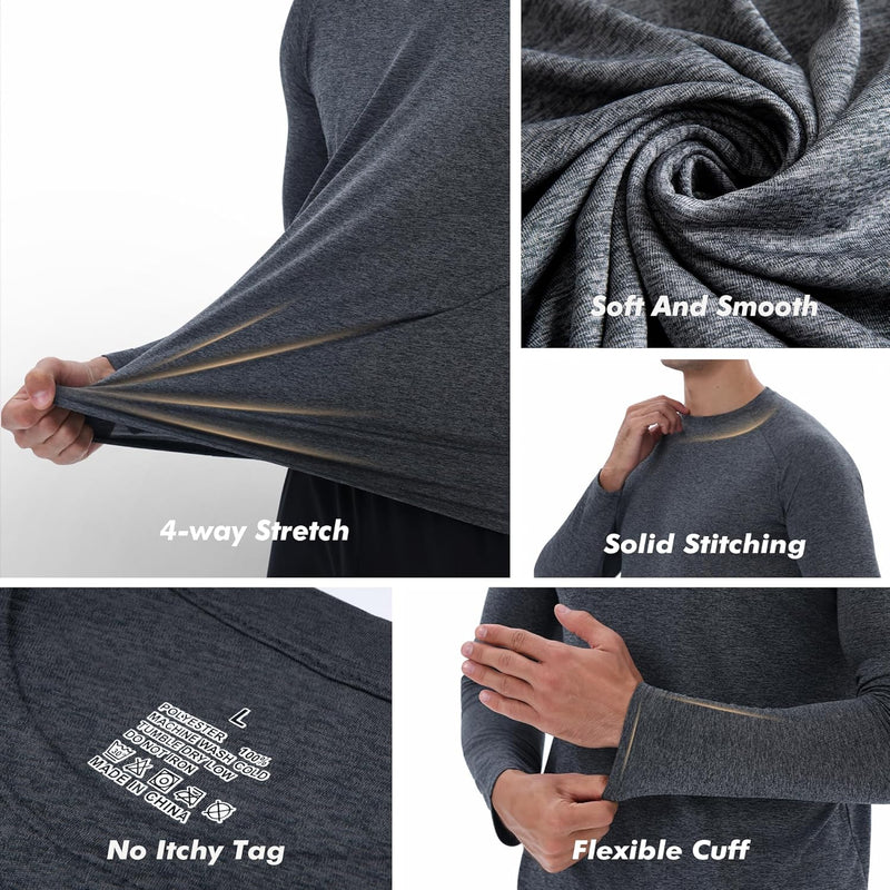 4 Pack Long Sleeve Shirts for Men - Quick Dry Moisture Wicking Sun Protection Tshirts for Fishing Workout Athletic Casual Gym