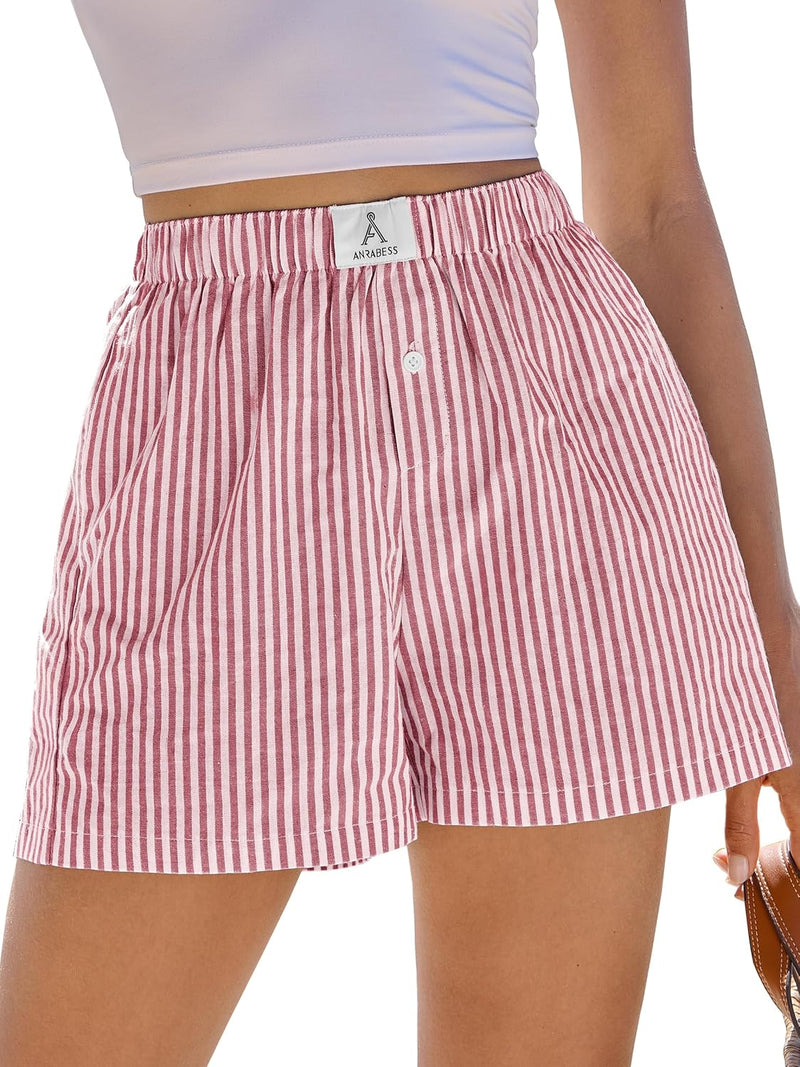 ANRABESS Boxer Shorts for Women Gingham Pajama 2026 Summer Casual Lounge Sleep Plaid Shorts Y2K Beach Bottoms-84