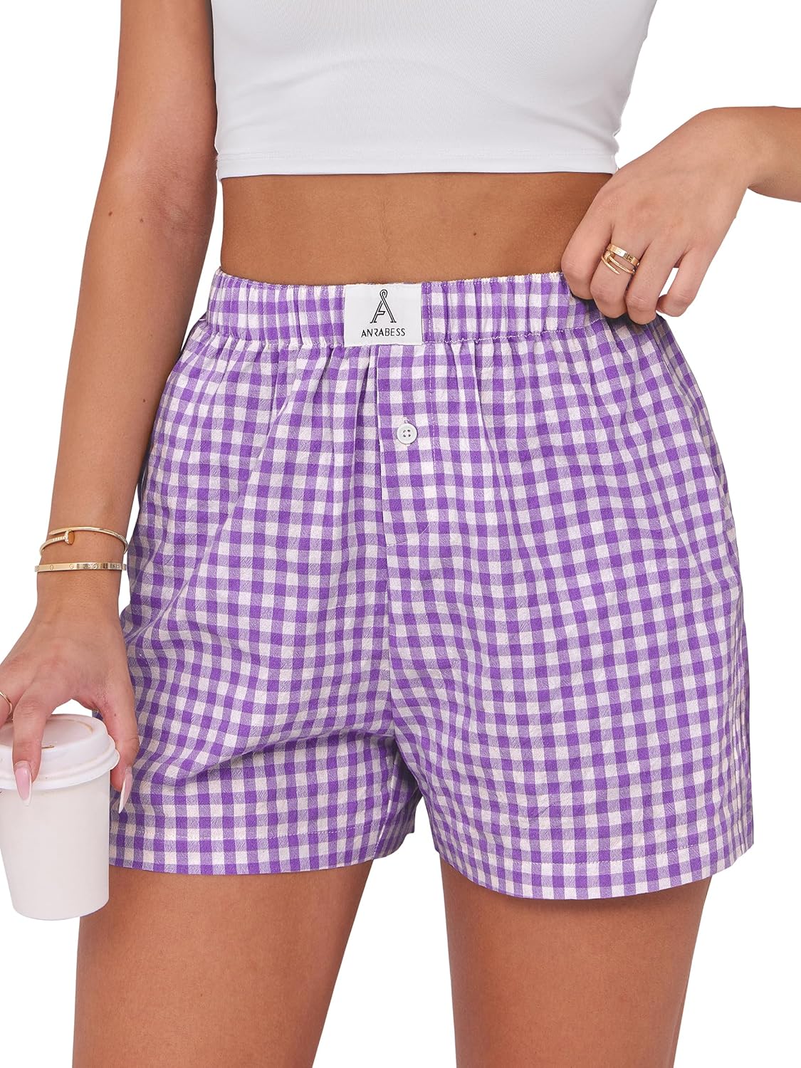 ANRABESS Boxer Shorts for Women Gingham Pajama 2026 Summer Casual Lounge Sleep Plaid Shorts Y2K Beach Bottoms-7