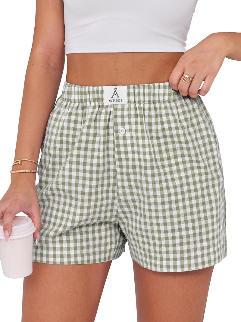 ANRABESS Boxer Shorts for Women Gingham Pajama 2026 Summer Casual Lounge Sleep Plaid Shorts Y2K Beach Bottoms-56