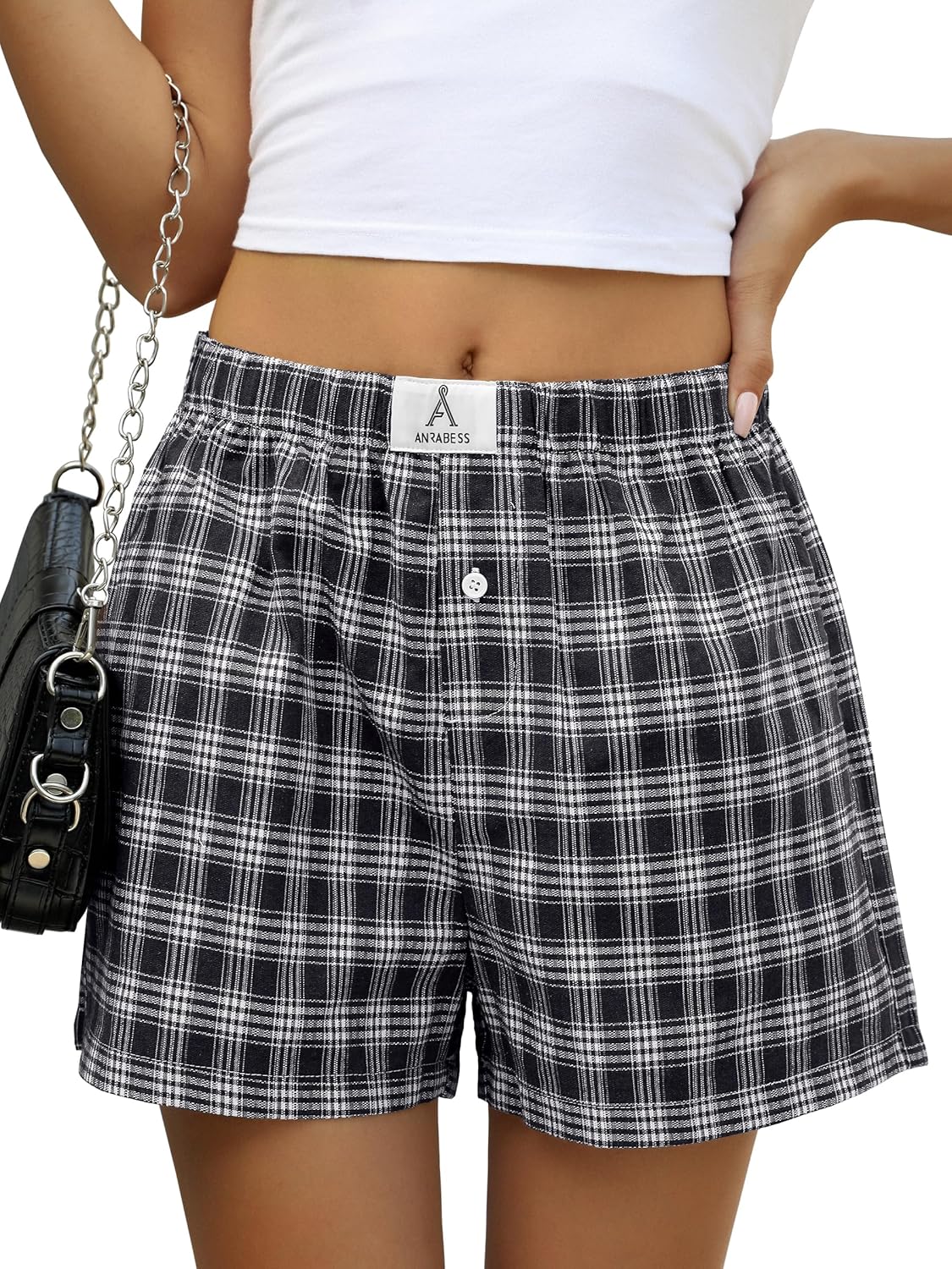 ANRABESS Boxer Shorts for Women Gingham Pajama 2026 Summer Casual Lounge Sleep Plaid Shorts Y2K Beach Bottoms-75