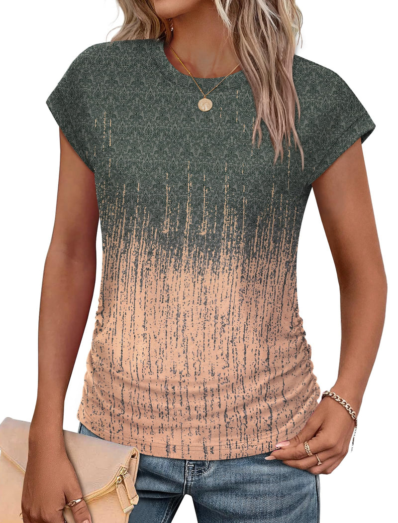 SAMPEEL Womens Summer Tops Trendy 2025 Ruched Cap Short Sleeve Tshirts Shirts Crew Neck T Shirts Fashion-85