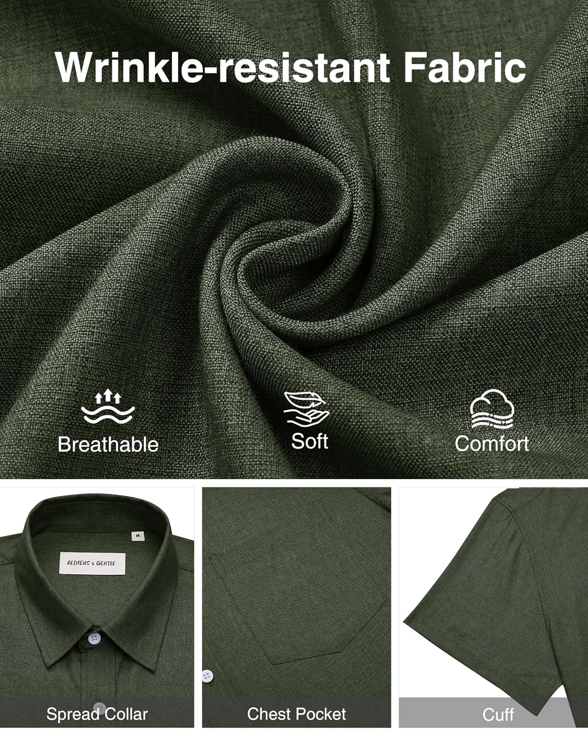 Alimens & Gentle Mens Linen Shirts Short Sleeve Button Down Shirts Wrinkle Free Casual Vacation Beach Summer Tops