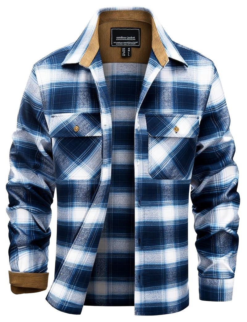 EKLENTSON Men's Flannel Shirts Lightweight Cotton Button Down Long Sleeve Shirt Casual Plaid Pocket Shirts Outdoor Work-21