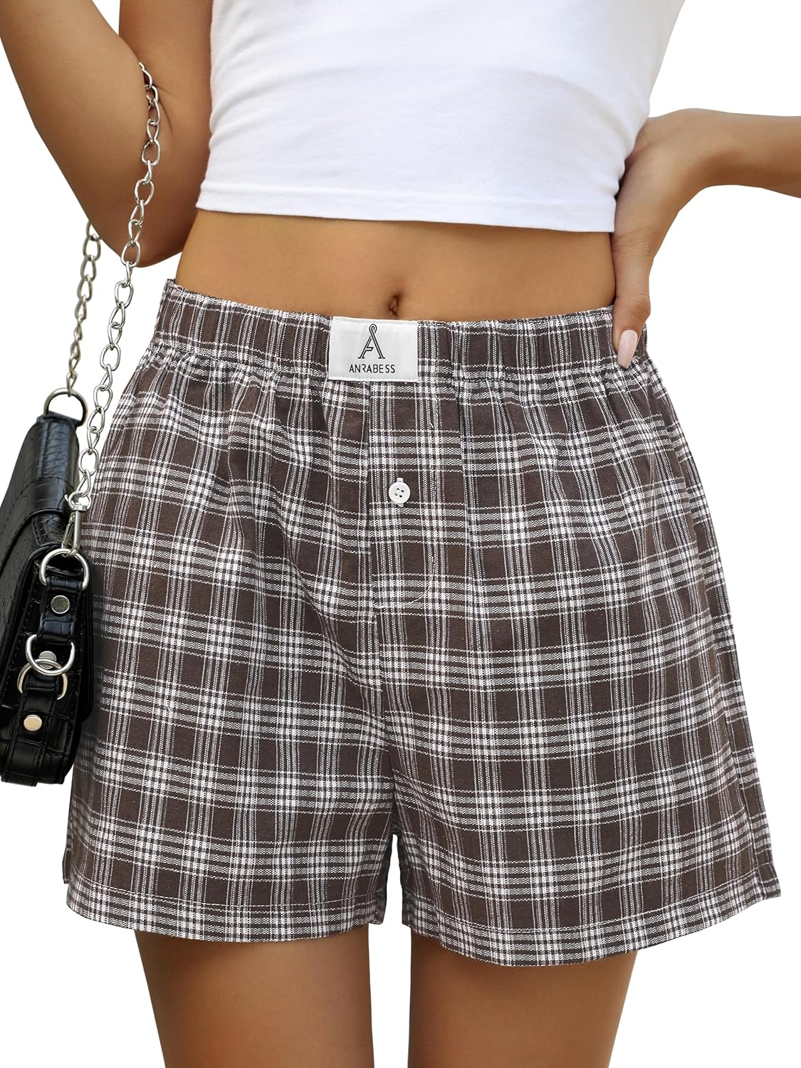 ANRABESS Boxer Shorts for Women Gingham Pajama 2026 Summer Casual Lounge Sleep Plaid Shorts Y2K Beach Bottoms-64