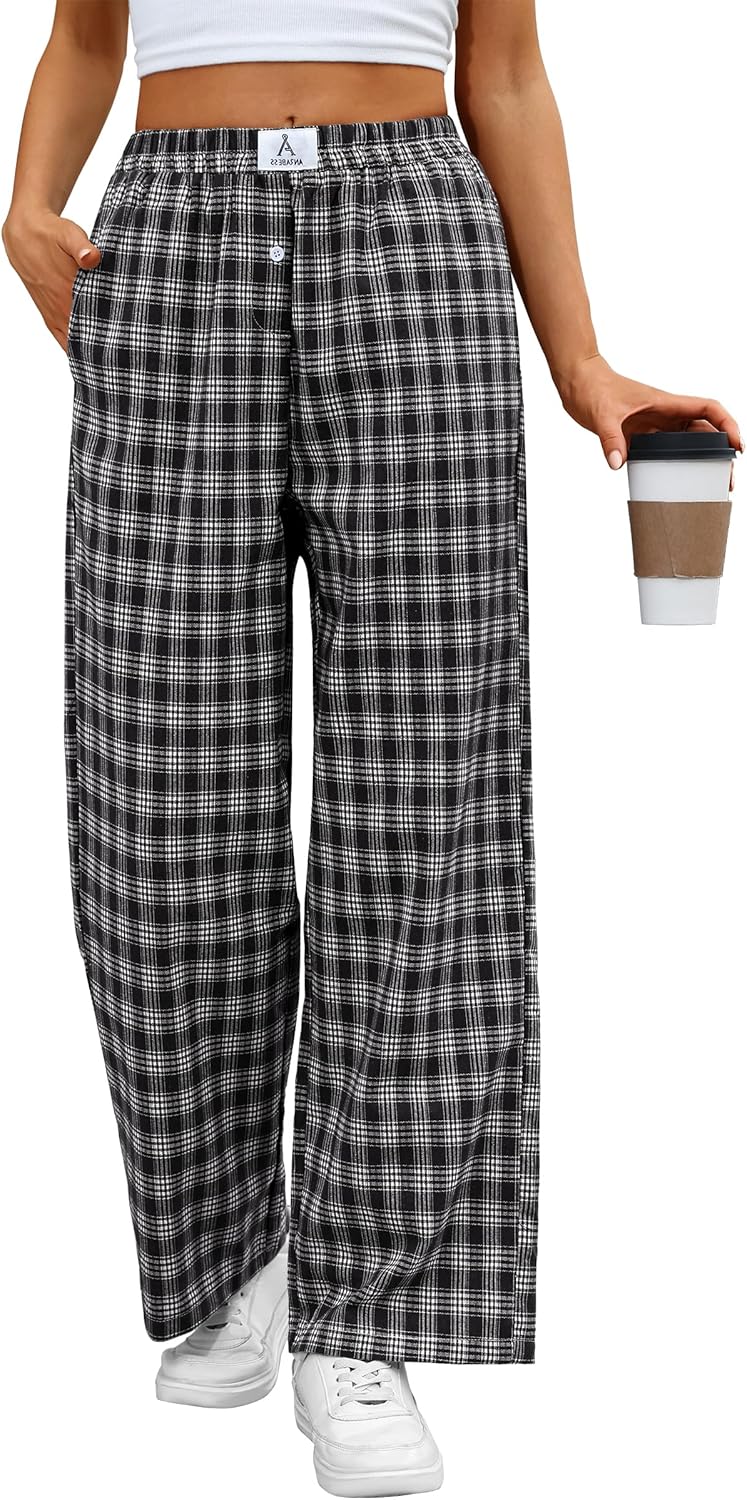 ANRABESS Womens Striped Gingham Pants 2026 Pajama Lounge Boxer Pants Cute Comfy PJ Bottoms with Pockets Y2K Plaid Outfits-8