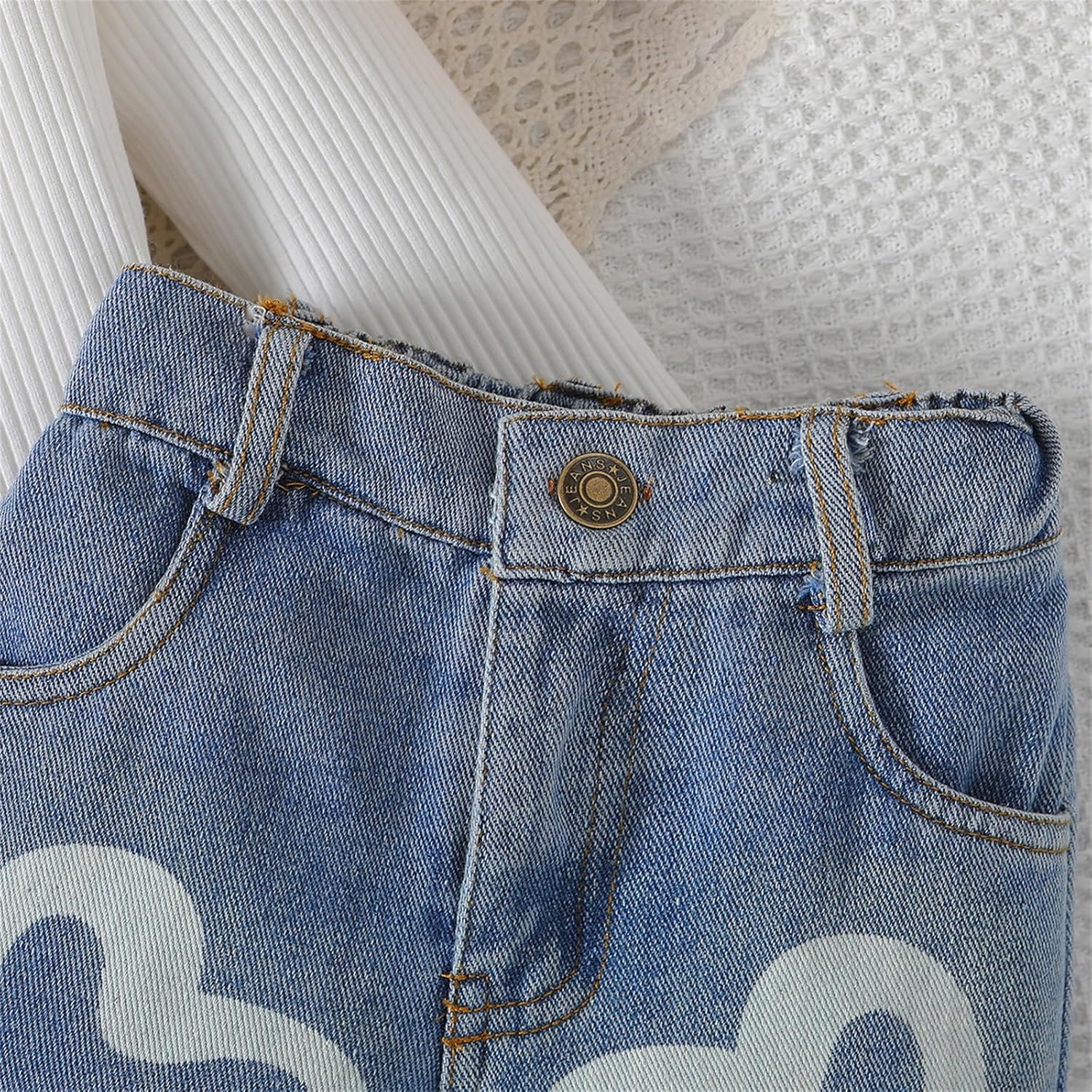 Toddler Girls Clothes 2T 3T 4T 5T 6T Ribbed Baby Kids Girl Denim Outfits Long Sleeve Tops Love Hearts Jeans Pant
