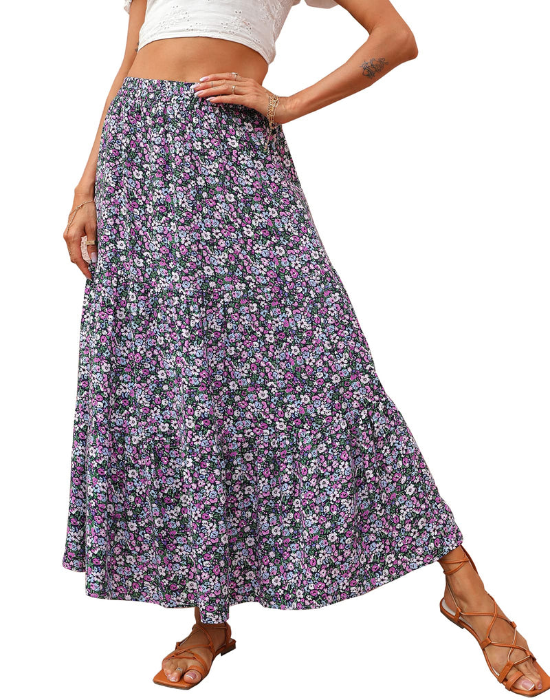 KIRUNDO Maxi Skirts for Women 2026 Summer Boho Floral High Waist Casual Flowy Long Skirt Beach Vacation Cruise Resort Wear