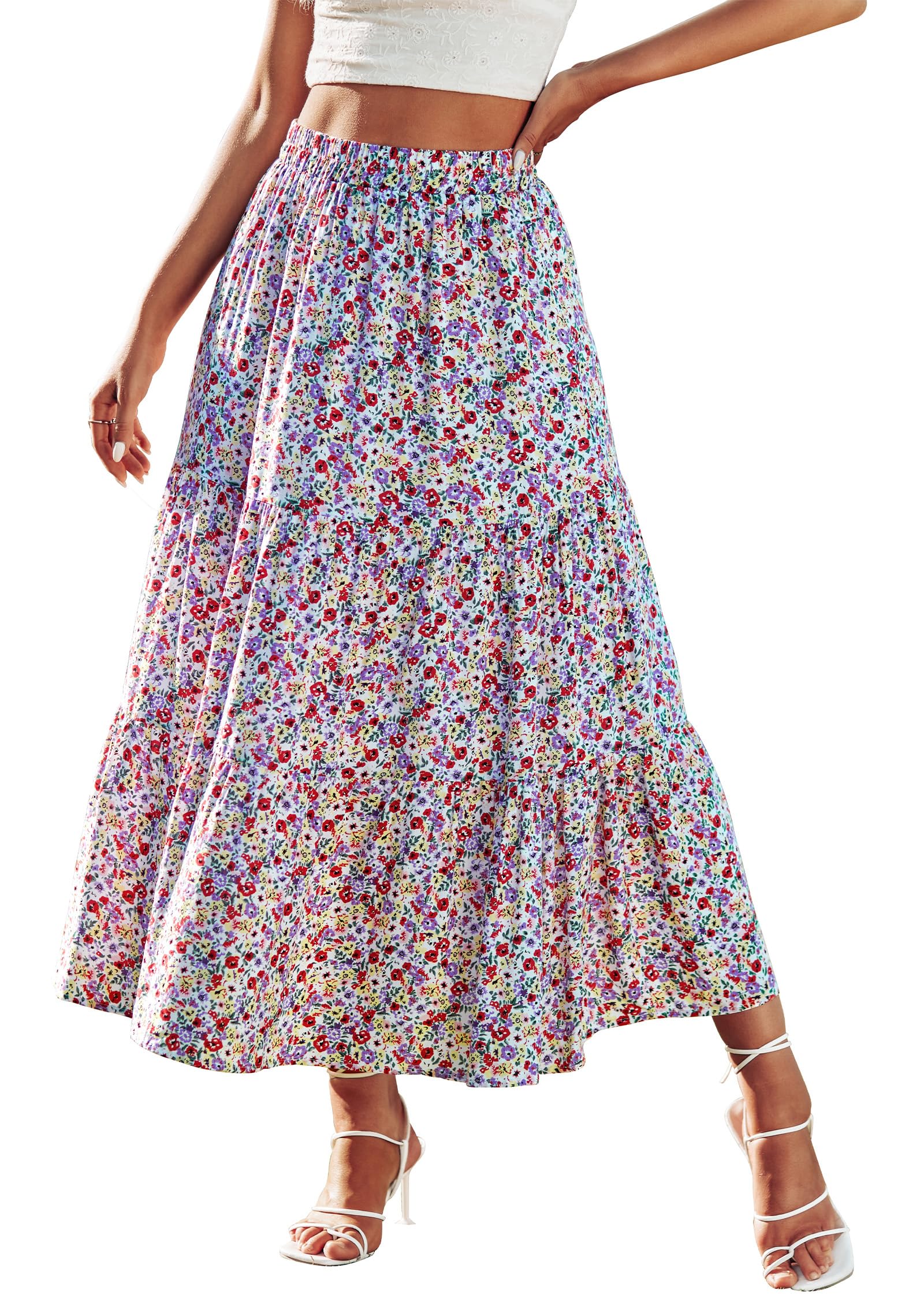 KIRUNDO Maxi Skirts for Women 2026 Summer Boho Floral High Waist Casual Flowy Long Skirt Beach Vacation Cruise Resort Wear