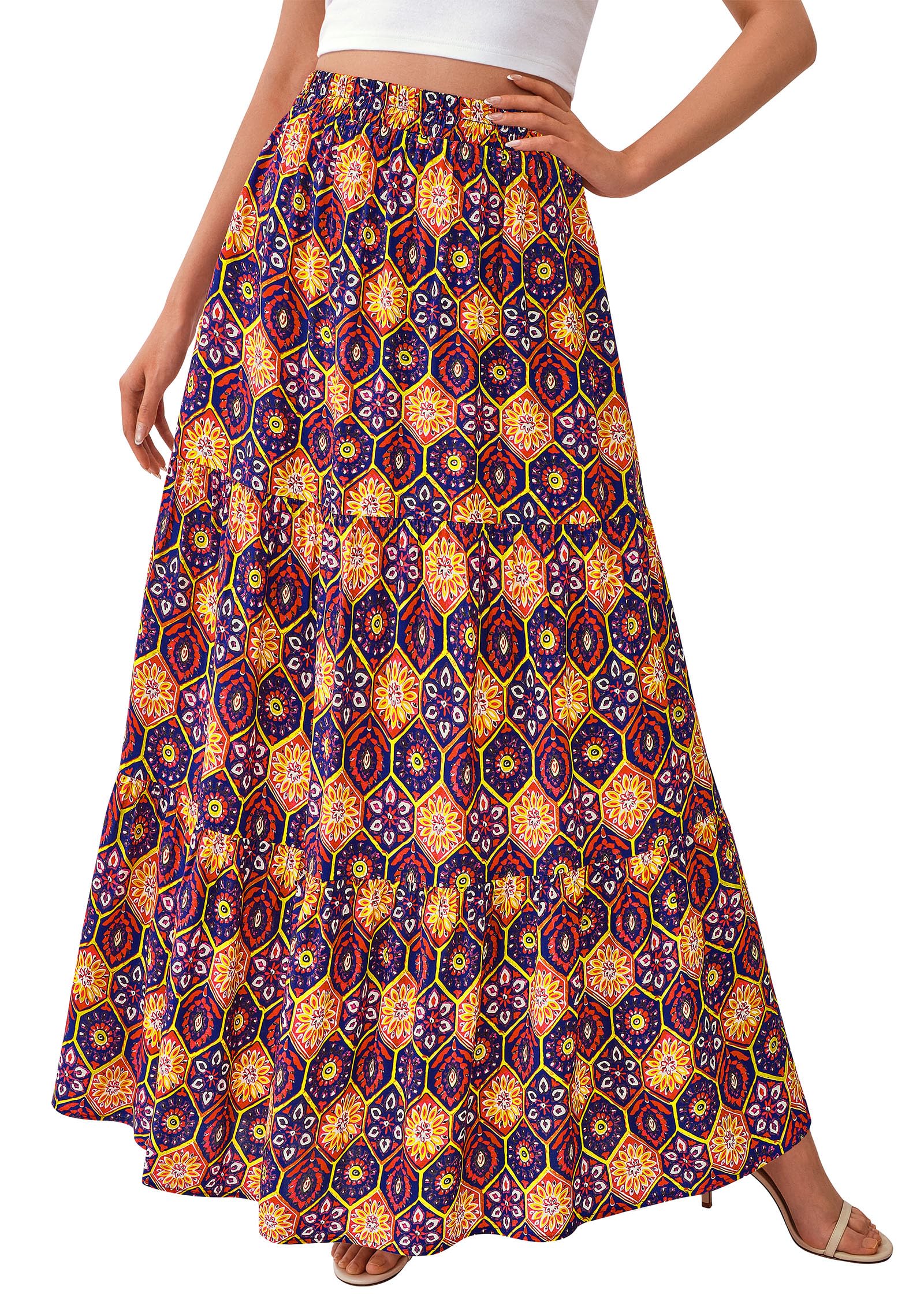 KIRUNDO Maxi Skirts for Women 2026 Summer Boho Floral High Waist Casual Flowy Long Skirt Beach Vacation Cruise Resort Wear