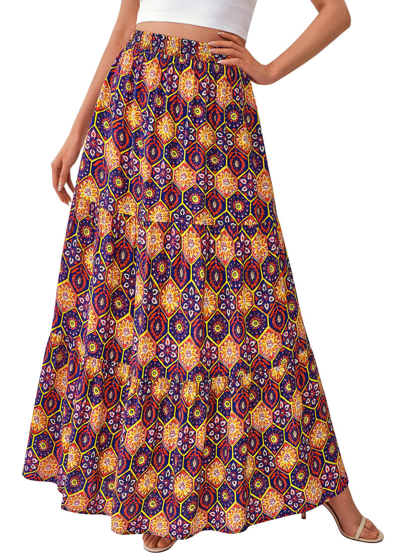 KIRUNDO Maxi Skirts for Women 2026 Summer Boho Floral High Waist Casual Flowy Long Skirt Beach Vacation Cruise Resort Wear