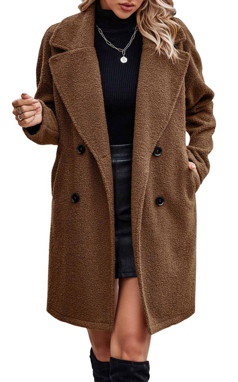 Angashion Women Long Sherpa Coat - Fuzzy Faux Fur Trench Jackets Winter Fleece Button Cardigan with Pockets-15