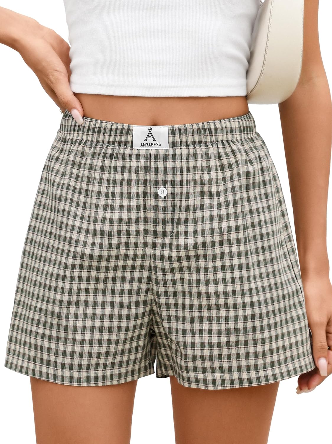 ANRABESS Boxer Shorts for Women Gingham Pajama 2026 Summer Casual Lounge Sleep Plaid Shorts Y2K Beach Bottoms-34