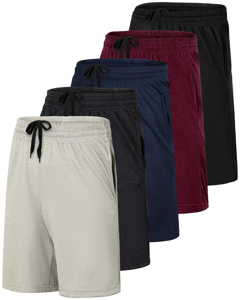 Real Essentials 5 Pack: Men’s 9" Mesh Shorts – Athletic Gym, Workout, Basketball, Running, Casual Lounge Activewear Pockets