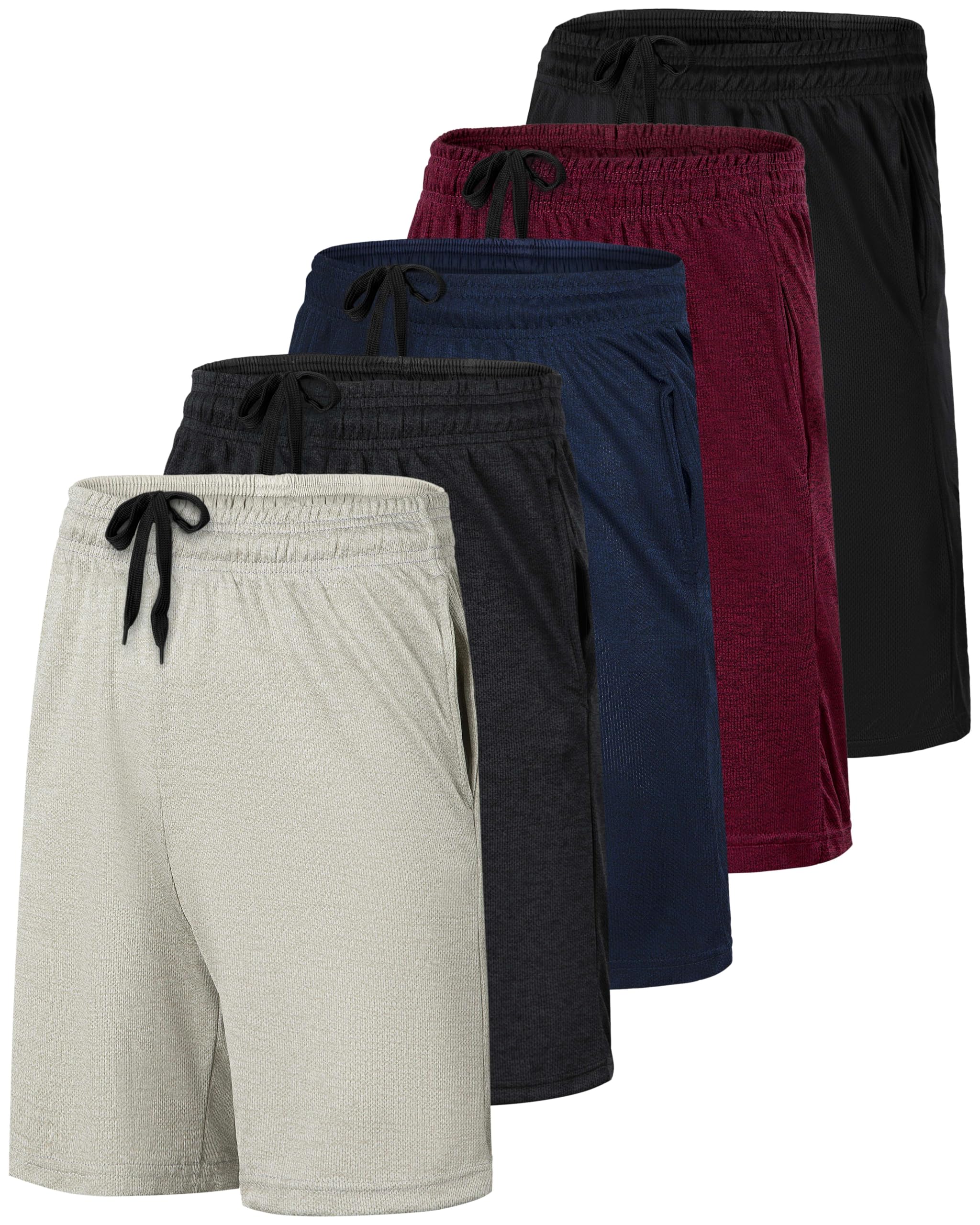 Real Essentials 5 Pack: Men’s 9" Mesh Shorts – Athletic Gym, Workout, Basketball, Running, Casual Lounge Activewear Pockets