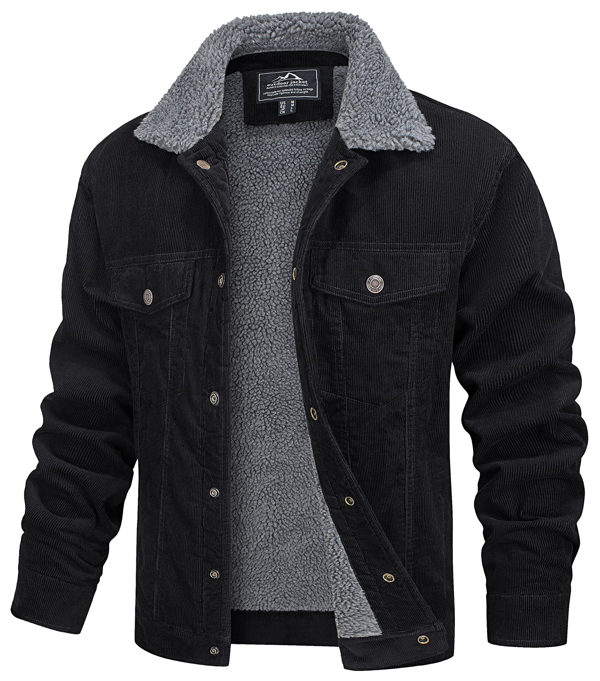 MAGCOMSEN Men's Corduroy Jacket Winter Sherpa Lined Warm Thick Trucker Cargo Coat with 5 Pockets