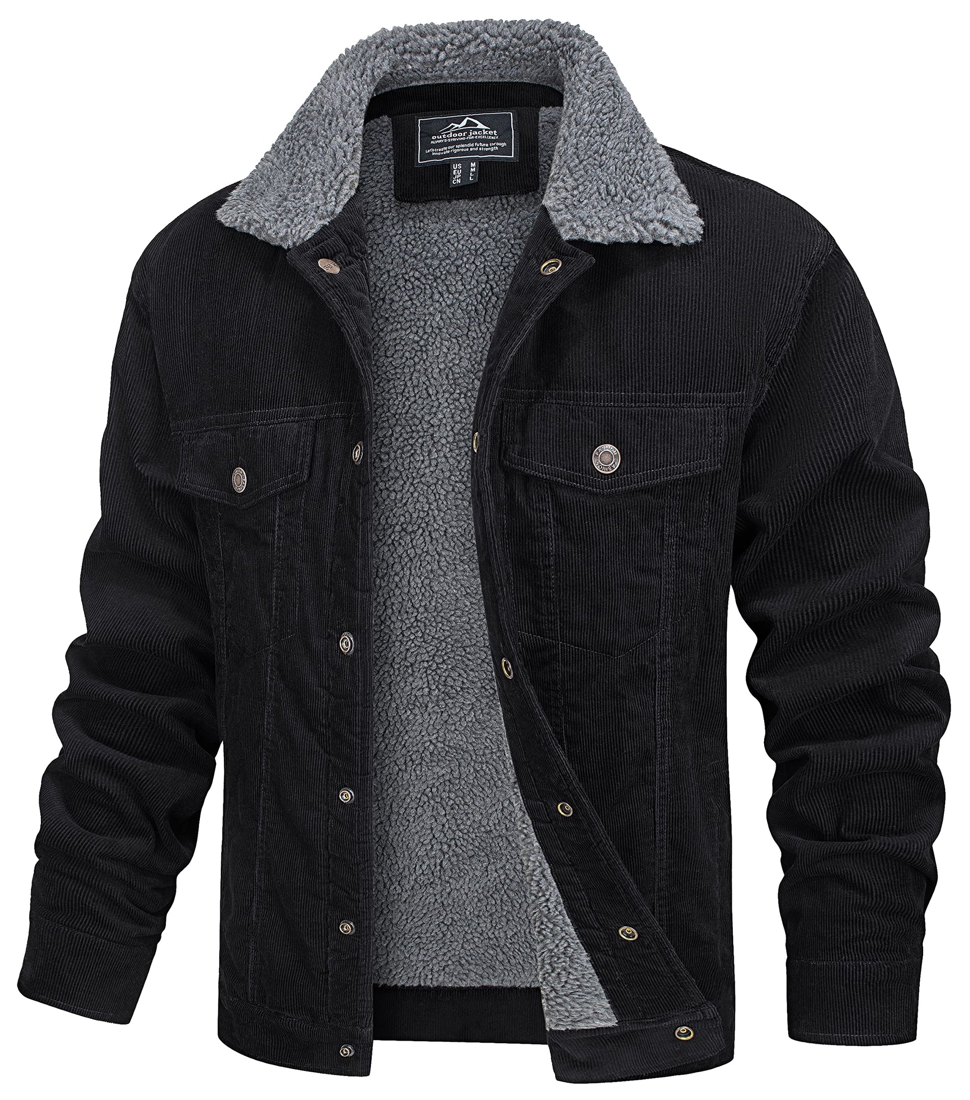 MAGCOMSEN Men's Corduroy Jacket Winter Sherpa Lined Warm Thick Trucker Cargo Coat with 5 Pockets-8