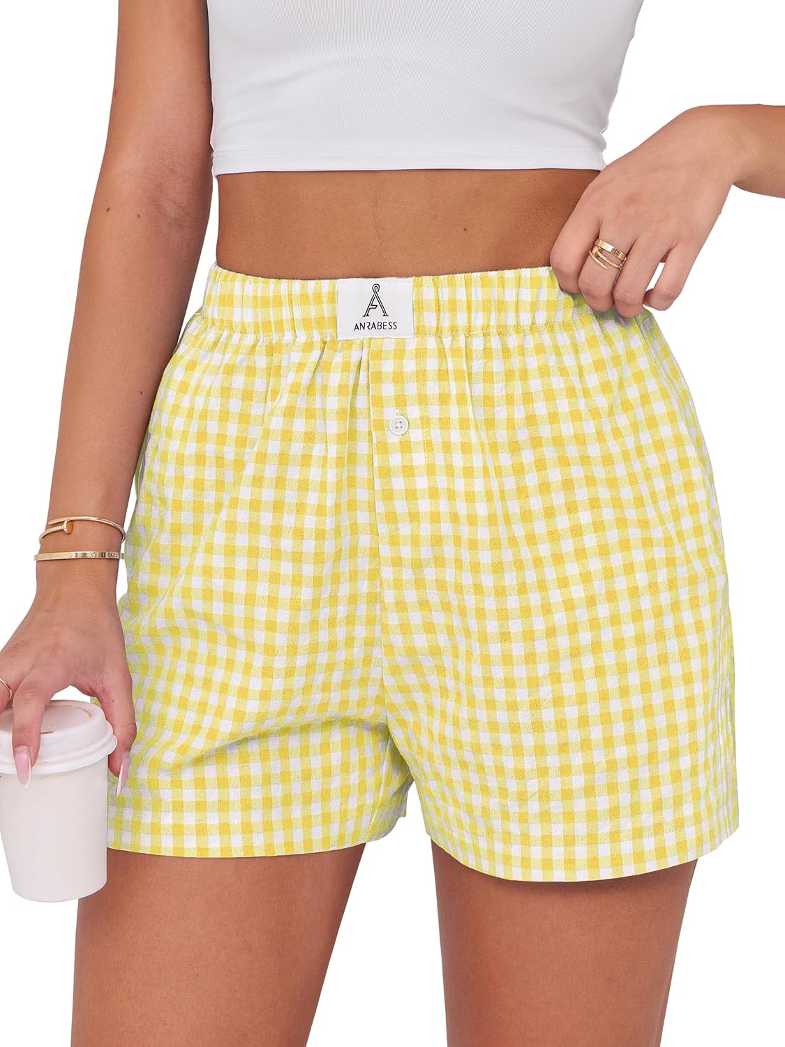 ANRABESS Boxer Shorts for Women Gingham Pajama 2026 Summer Casual Lounge Sleep Plaid Shorts Y2K Beach Bottoms-66