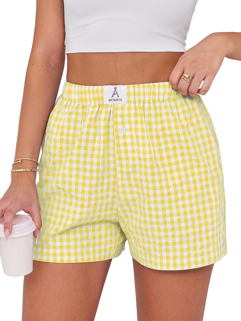 ANRABESS Boxer Shorts for Women Gingham Pajama 2026 Summer Casual Lounge Sleep Plaid Shorts Y2K Beach Bottoms-66