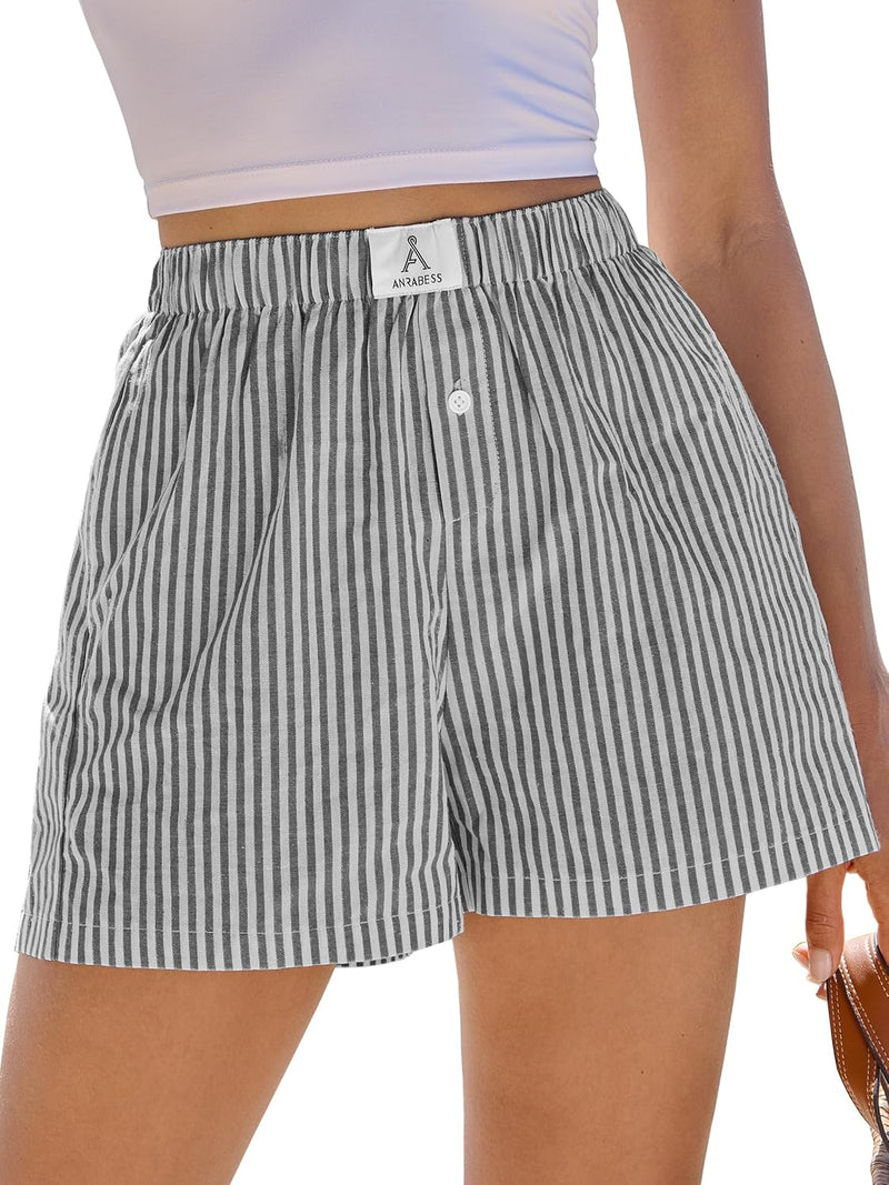 ANRABESS Boxer Shorts for Women Gingham Pajama 2026 Summer Casual Lounge Sleep Plaid Shorts Y2K Beach Bottoms-10