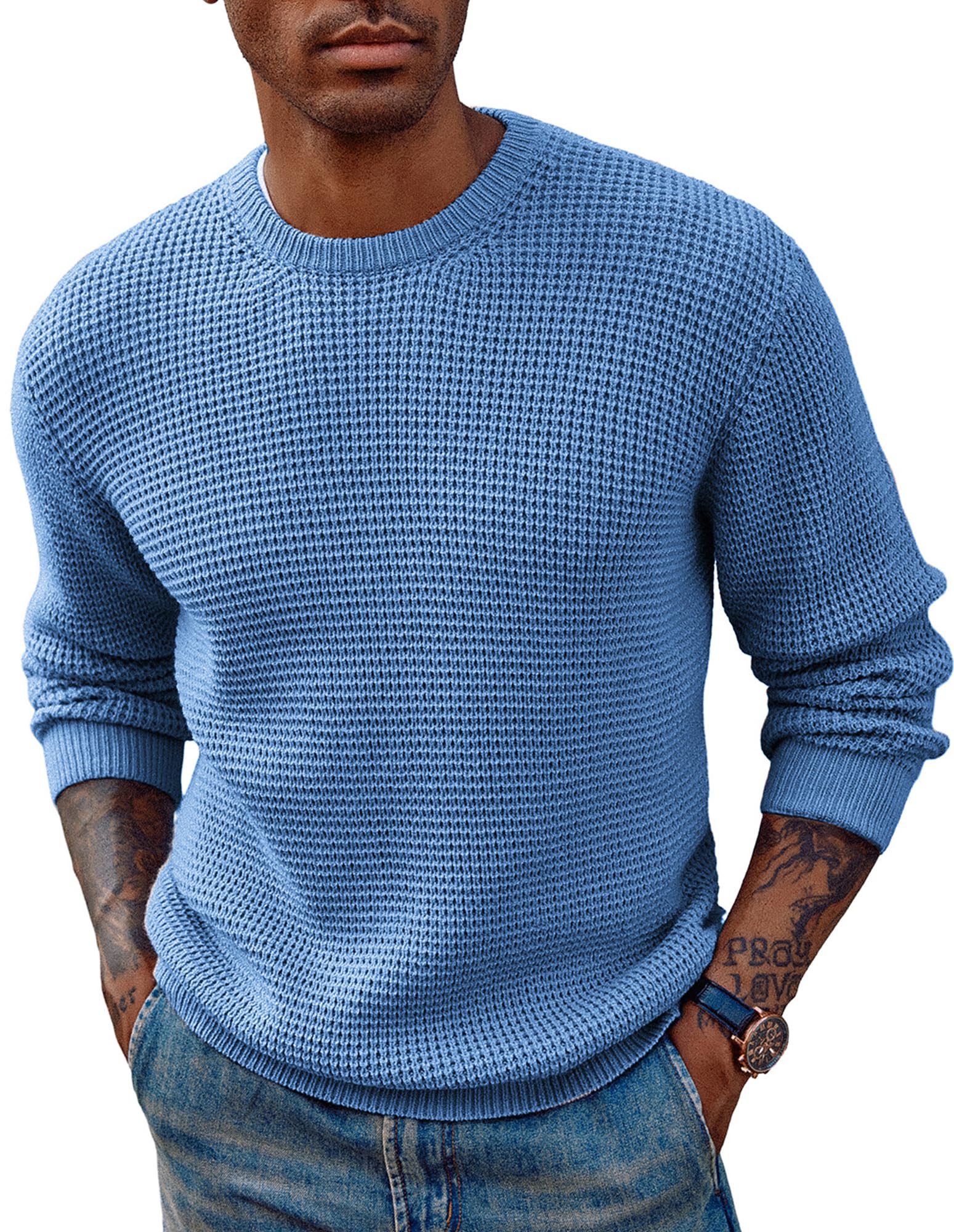 PJ PAUL JONES Mens Pullover Sweater Waffle Textured Long Sleeve Knitted Sweaters-20
